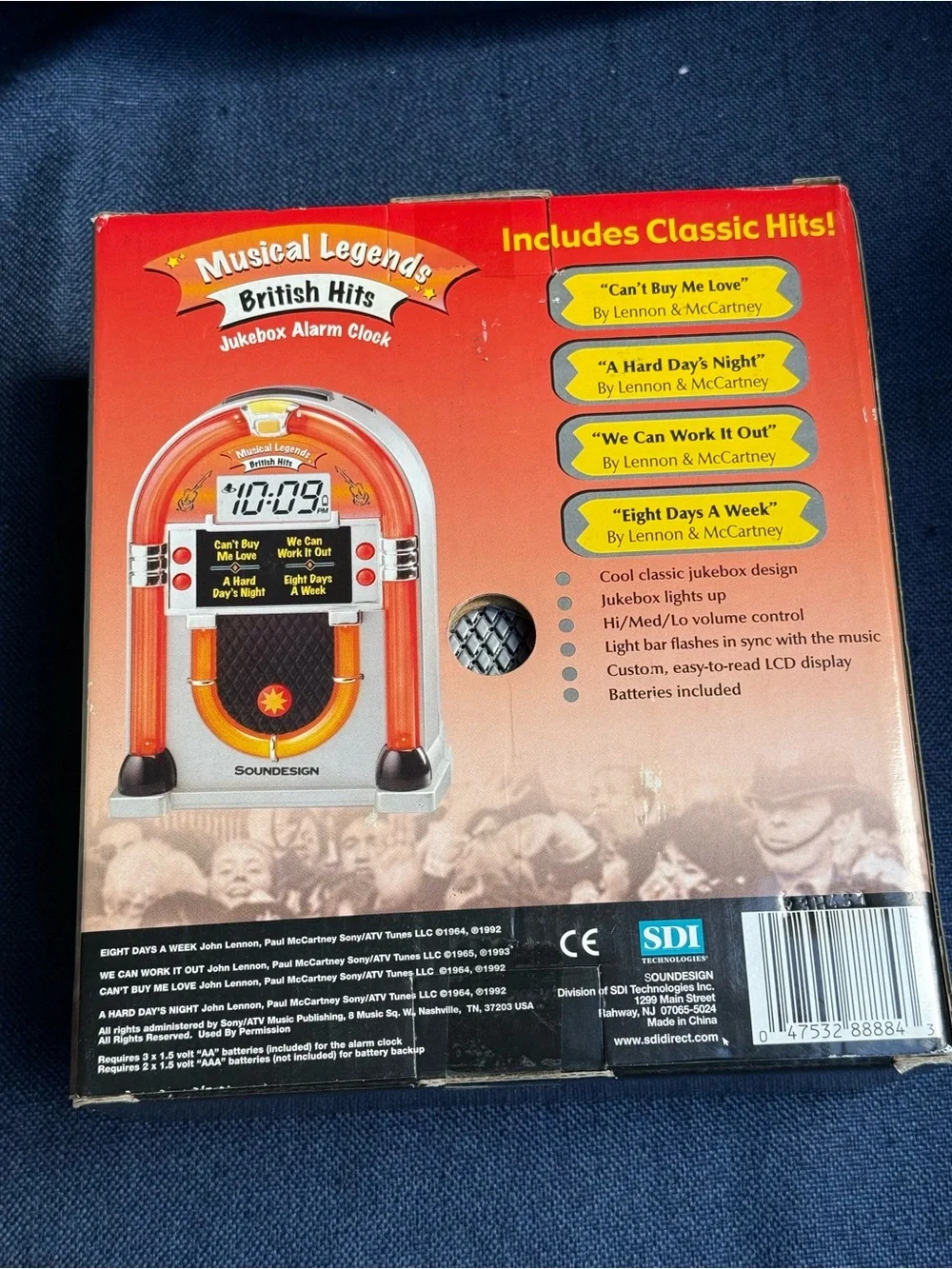 Vintage 1992 Soundesign Beatles Jukebox Alarm Clock Model 3163B Box
